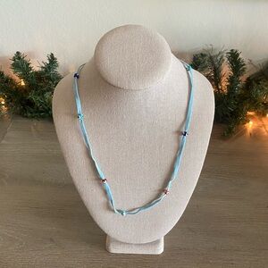 NWOT LF Blue & Multicolored Evil Eye Beaded Tie Necklace